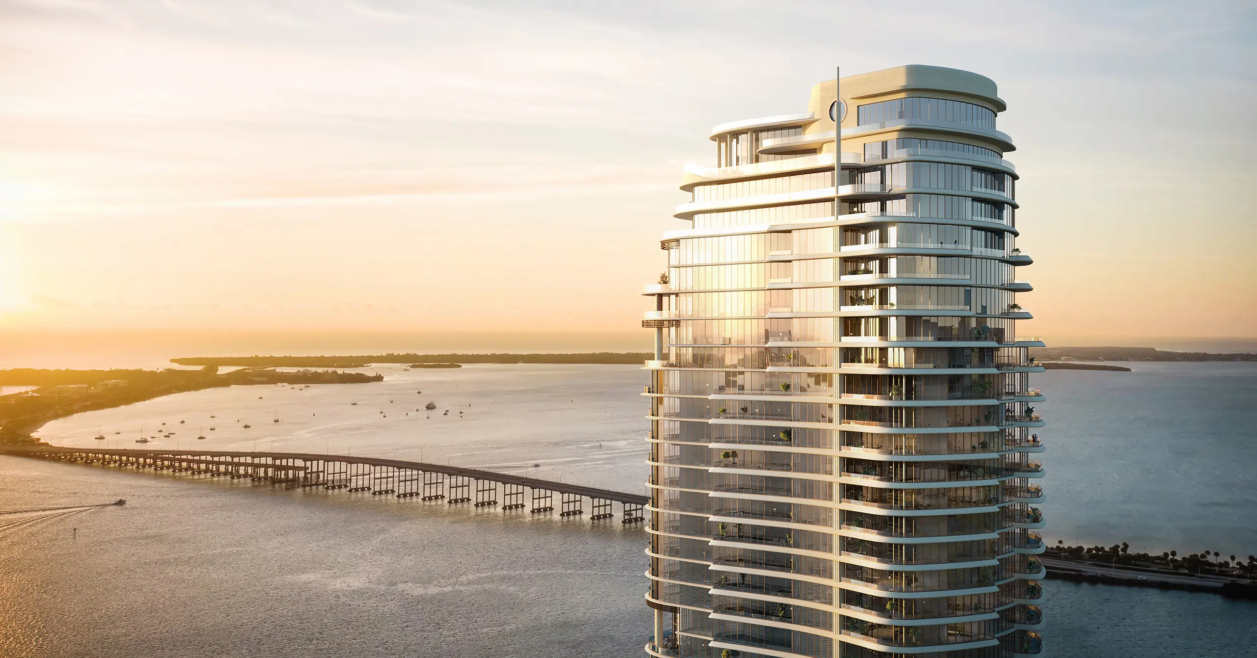The tower at sunset above Biscayne Bay